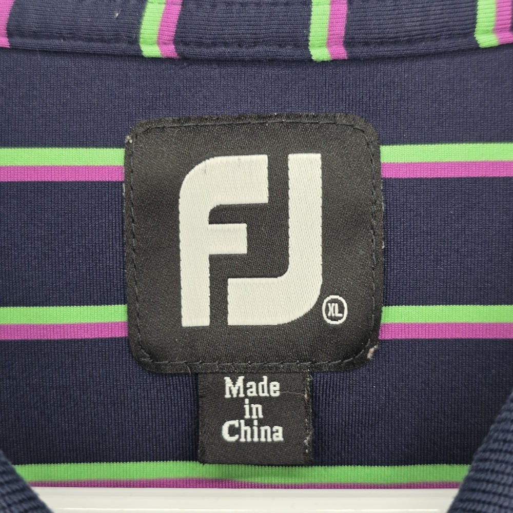 FootJoy FJ Mens XL Performance Golf Polo Shirt Striped Navy Pink Green Outdoor - Picture 3 of 10
